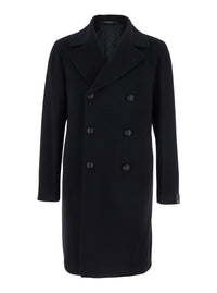 Tagliatore Men Black Coat With Notched Revers And Button Closure In Wool For Men