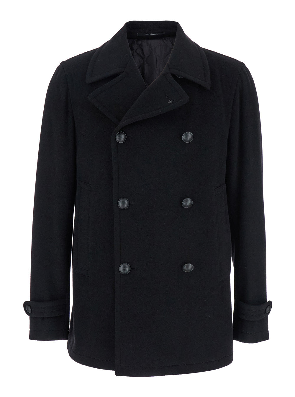 Tagliatore Men Black Coat With Button Closure And Welt Pockets In Wool