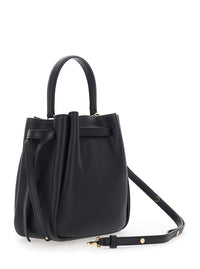 TORY BURCH Tory Burch Women Bucket Bag 'Romy' With Adjustable Strap And Logo Plate On Front In Grained Black Leather For Women