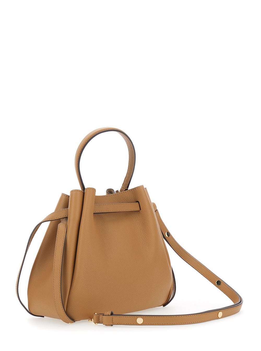 TORY BURCH Tory Burch Women Bucket Bag 'Romy' With Adjustable Strap And Logo Plate On Front In Grained Beige Leather For Women