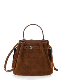 TORY BURCH Tory Burch Women Handbag 'Romy Bucket Bag' With Drawstring In Brown Suede