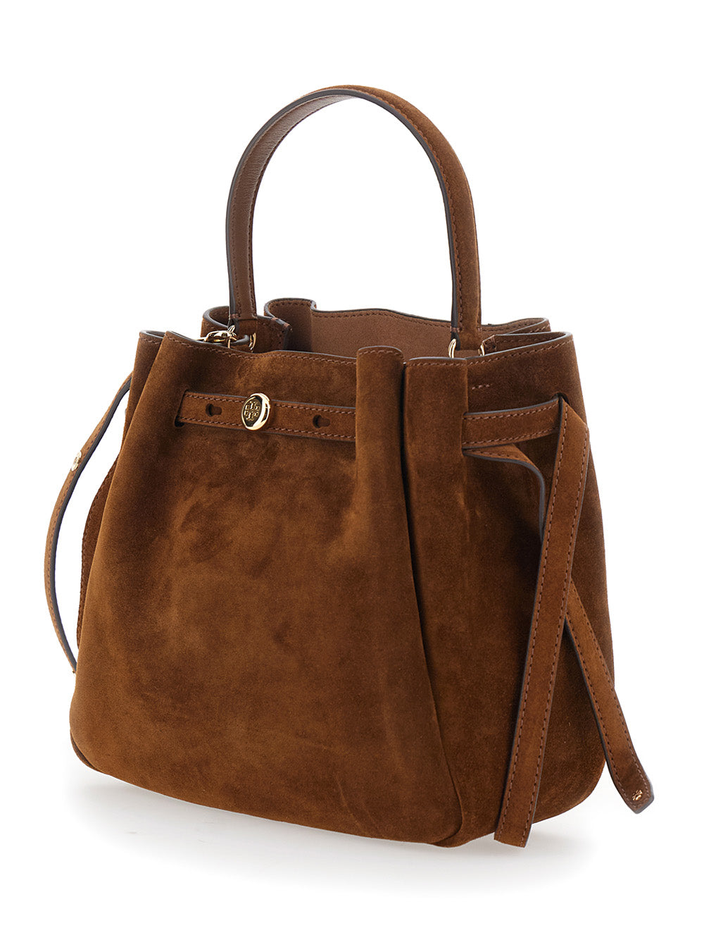 TORY BURCH Tory Burch Women Handbag 'Romy Bucket Bag' With Drawstring In Brown Suede