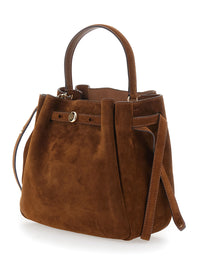 TORY BURCH Tory Burch Women Handbag 'Romy Bucket Bag' With Drawstring In Brown Suede