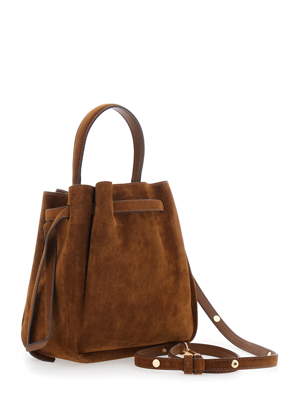 TORY BURCH Tory Burch Women Handbag 'Romy Bucket Bag' With Drawstring In Brown Suede