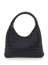Bottega Veneta Women 'Campana' Black Small Shoulder Bag With Drawstring Closure And Intreccio Motif In Leather For Women