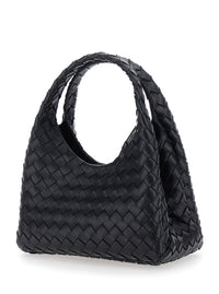 Bottega Veneta Women 'Campana' Black Small Shoulder Bag With Drawstring Closure And Intreccio Motif In Leather For Women