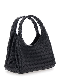 Bottega Veneta Women 'Campana' Black Small Shoulder Bag With Drawstring Closure And Intreccio Motif In Leather For Women