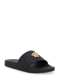 Versace Men Sandals With Medusa Plate On The Front In Black Tech Fabric For Men