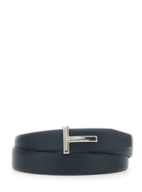 Tom Ford Men Reversible Belt With T Buckle And Crocodile-Embossed Leather Effect In Blue Leather For Men