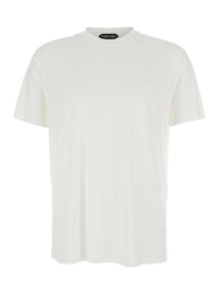Tom Ford Men Crew Neck T-Shirt With Logo Embroidery On The Front In Cotton Blend White Men