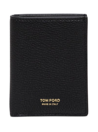 Tom Ford Men Card Holder With Logo Lettering Embossed On The Front In Grained Black Leather For Men