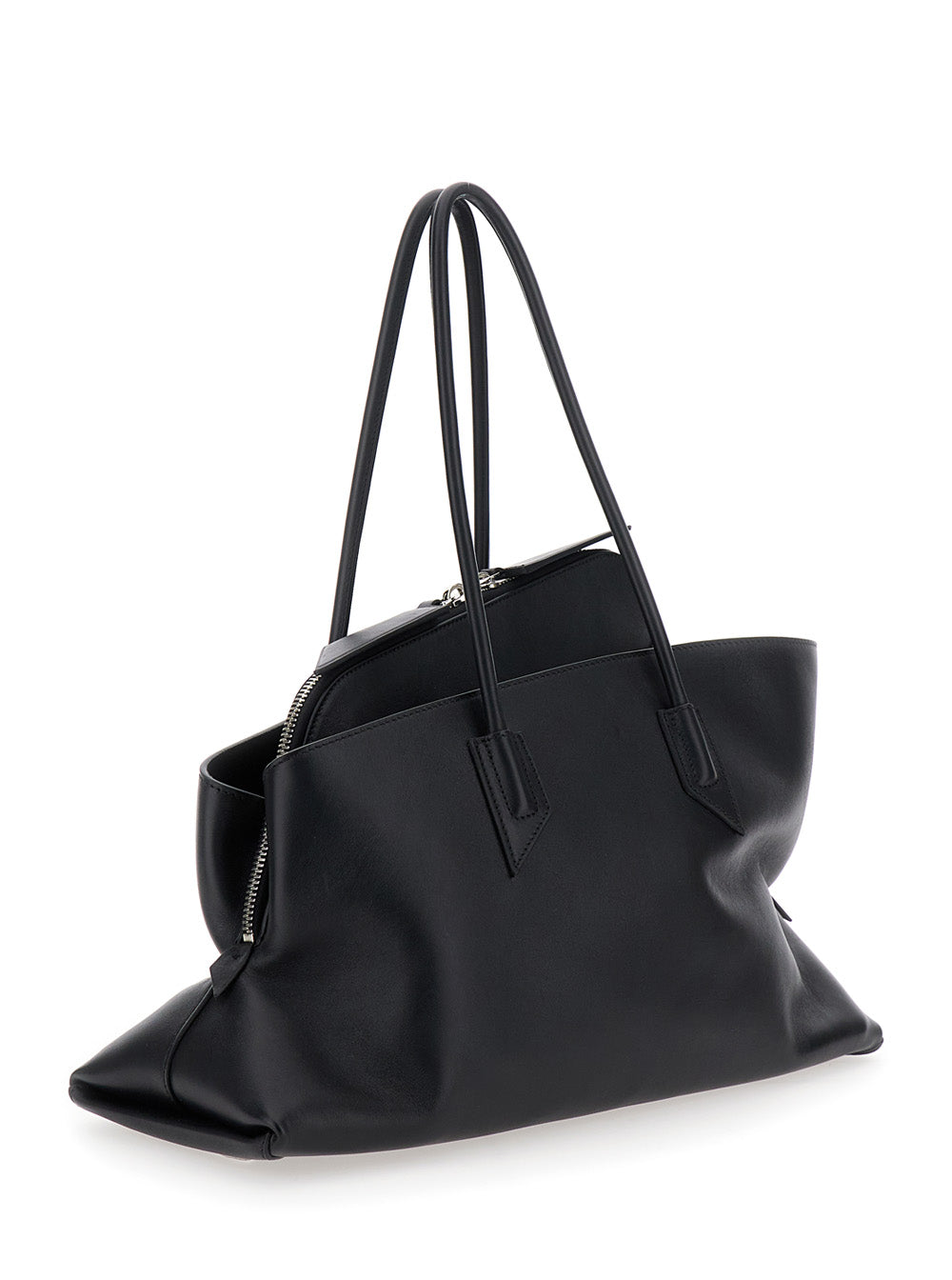 THE ATTICO The Attico Women Shoulder Bag 'Passeggiata' Medium With Asymmetric Design And Two Top Handles In Black Leather For Women