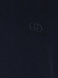 Gucci Men Blue Polo Shirt With Classic Collar And Gg Embroidery On The Front In Cotton For Men