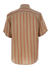 Saint Laurent Men Beige Shirt With Cassandre Embroidery On The Front And All-Over Striped Motif In Cupro For Men
