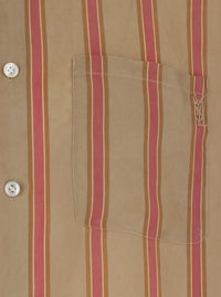 Saint Laurent Men Beige Shirt With Cassandre Embroidery On The Front And All-Over Striped Motif In Cupro For Men