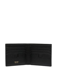 Tom Ford Men Black Leather Bi-Fold Wallet With Gold Embossed Logo For Men