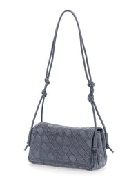 Bottega Veneta Women 'Notturno' Blue Crossbody Bag With Adjustable Strap And Intreccio Motif In Suede For Women