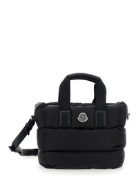 Moncler Women Handbag 'Karadoc' Mini With Adjustable And Removable Shoulder Strap And Logo Patch On The Front In Black Tech Fabric For Women