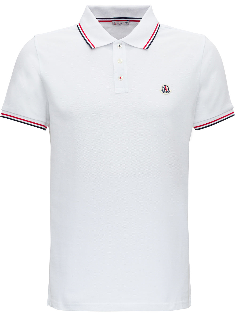 Moncler Men White Polo Shirt With Classic Collar And Logo Embroidery On The Front In Cotton Man