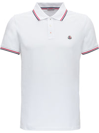 Moncler Men White Polo Shirt With Classic Collar And Logo Embroidery On The Front In Cotton Man