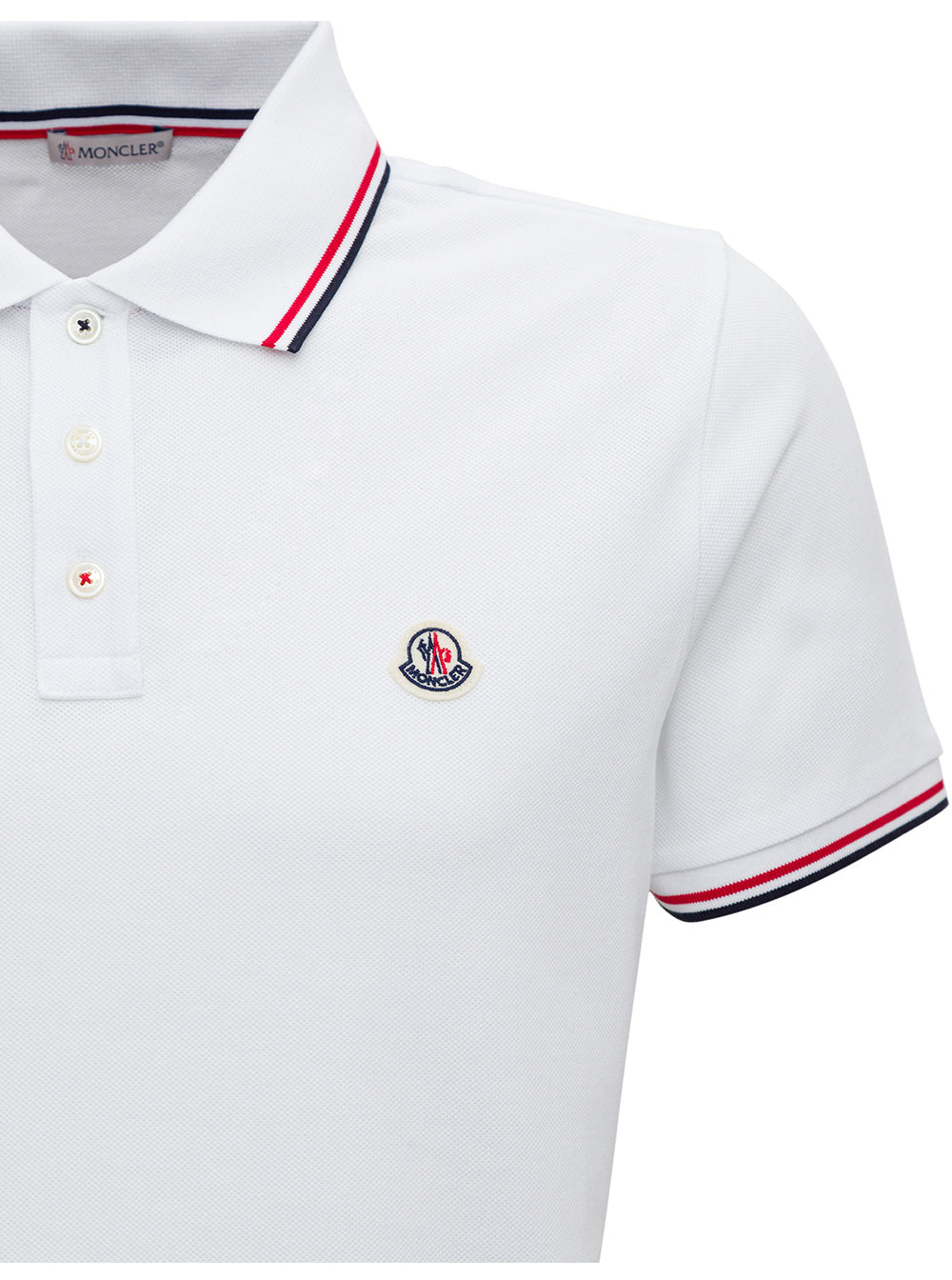 Moncler Men White Polo Shirt With Classic Collar And Logo Embroidery On The Front In Cotton Man