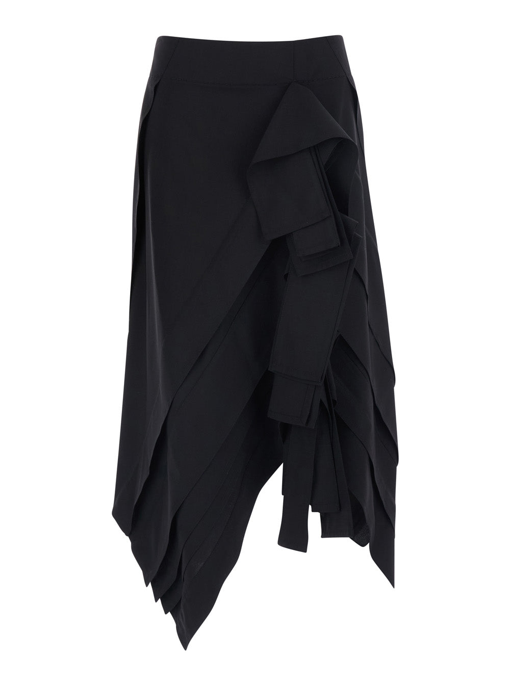 Bottega Veneta Women Black Midi Skirt With All-Over Ruffles In Wool For Women