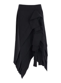 Bottega Veneta Women Black Midi Skirt With All-Over Ruffles In Wool For Women