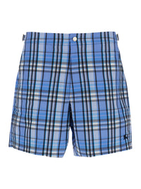 Burberry Men Light Blue Swim Shorts With Striped Motif And Logo On The Front In Tech Fabric For Men