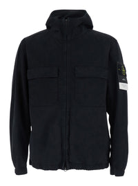 Stone Island Men Black Jacket With Fixed Hood And Logo Patch On The Sleeve In Cotton Twill Men