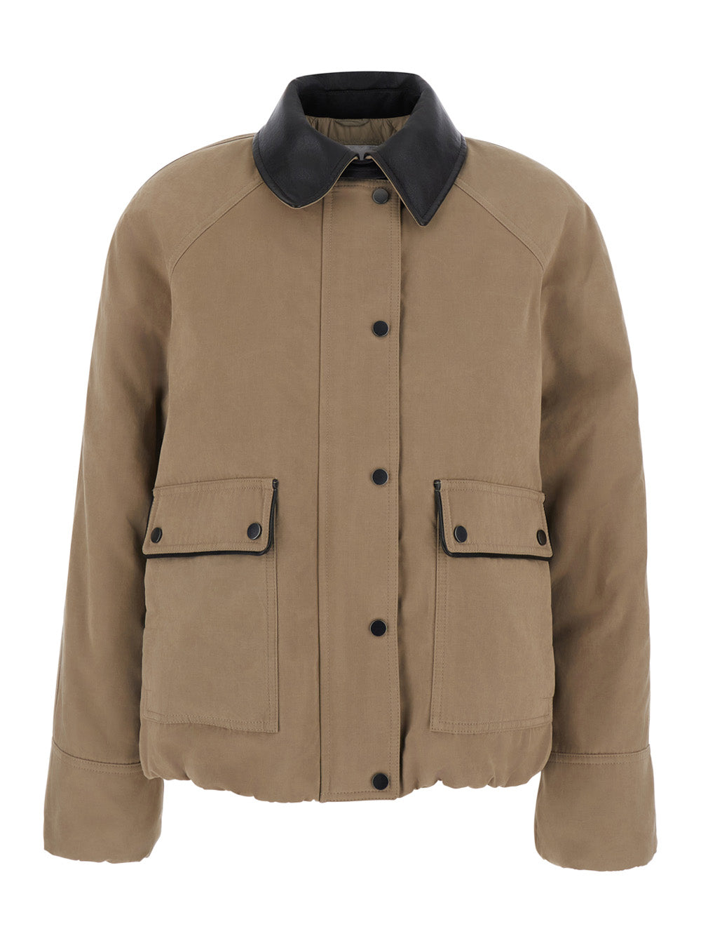 BRUNELLO CUCINELLI Brunello Cucinelli Women Beige Jacket With Leather Collar And Two Patch Pockets On The Front In Cotton Blend For Women