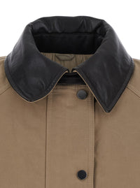 BRUNELLO CUCINELLI Brunello Cucinelli Women Beige Jacket With Leather Collar And Two Patch Pockets On The Front In Cotton Blend For Women