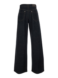 Brunello Cucinelli Women Black Jeans With Logo Patch On The Back And Contrasting Stitching In Denim For Women