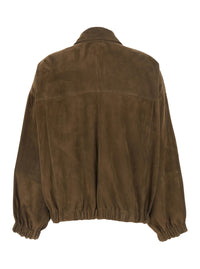 Brunello Cucinelli Women Brown Jacket With Classic Collar And Hidden Front Closure In Suede For Women