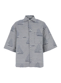 Jacquemus Men 'La Chemise Plage' Blue Bowling Shirt With Sailboat Stripe Motif In Cotton For Men