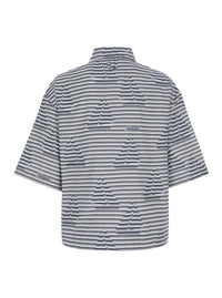 Jacquemus Men 'La Chemise Plage' Blue Bowling Shirt With Sailboat Stripe Motif In Cotton For Men