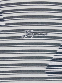 Jacquemus Men 'La Chemise Plage' Blue Bowling Shirt With Sailboat Stripe Motif In Cotton For Men