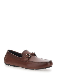 Ferragamo Men 'Sunsay' Brown Loafers With Gancini Plaque On The Front In Leather For Men