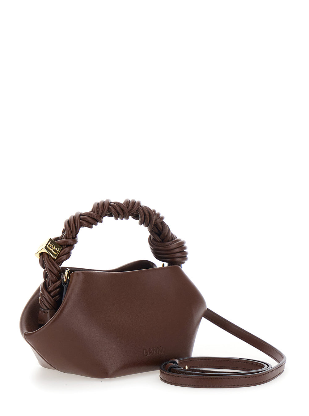 GANNI Ganni Women 'Bou' Brown Mini Bag With Removable Shoulder Strap And Woven Handle In Leather Blend For Women