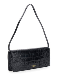 Victoria Beckham Women 'Dorian East-West' Black Shoulder Bag With Plaque Closure On The Front And Crocodile-Embossed Effect In Leather For Women