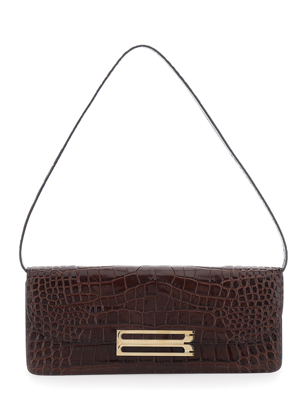 VICTORIA BECKHAM Victoria Beckham Women 'Dorian East-West' Brown Shoulder Bag With Plaque Closure On The Front And Crocodile-Embossed Effect In Leather For Women