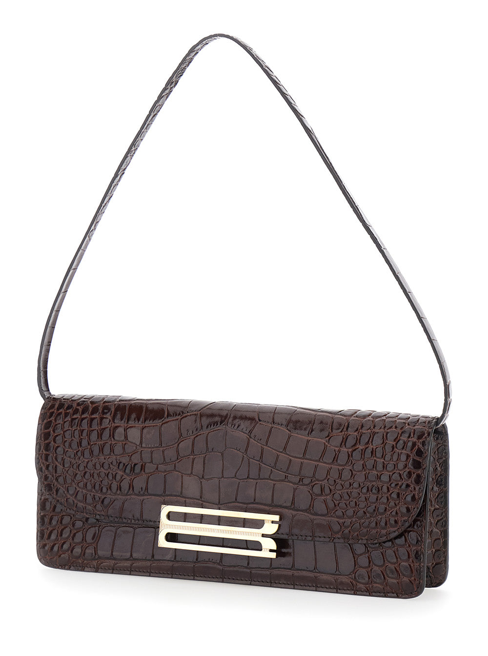 VICTORIA BECKHAM Victoria Beckham Women 'Dorian East-West' Brown Shoulder Bag With Plaque Closure On The Front And Crocodile-Embossed Effect In Leather For Women