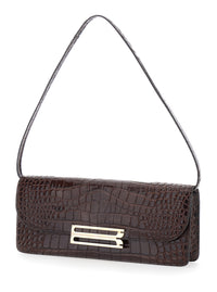 VICTORIA BECKHAM Victoria Beckham Women 'Dorian East-West' Brown Shoulder Bag With Plaque Closure On The Front And Crocodile-Embossed Effect In Leather For Women