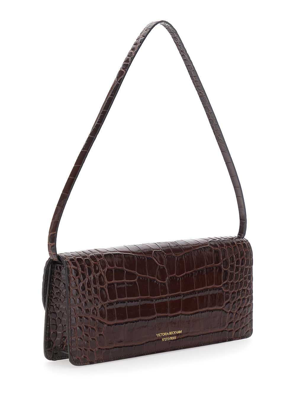 VICTORIA BECKHAM Victoria Beckham Women 'Dorian East-West' Brown Shoulder Bag With Plaque Closure On The Front And Crocodile-Embossed Effect In Leather For Women