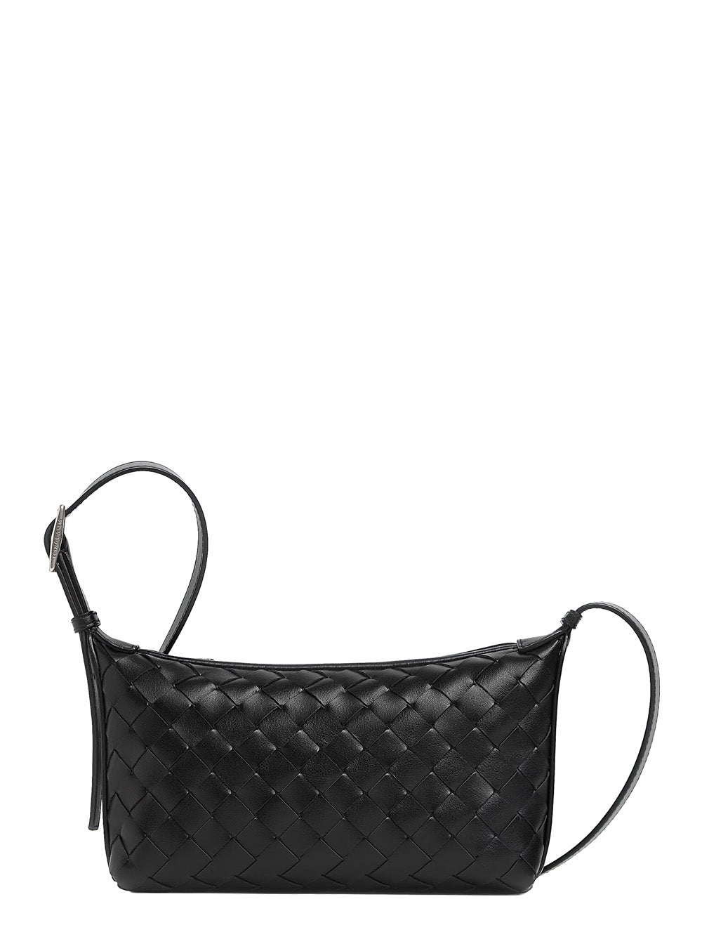 Bottega Veneta Men 'Traveler' Black Crossbody Bag With Adjustable Strap And Intreccio Motif In Leather For Men