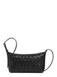 Bottega Veneta Men 'Traveler' Black Crossbody Bag With Adjustable Strap And Intreccio Motif In Leather For Men