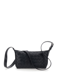 Bottega Veneta Men 'Traveler' Black Crossbody Bag With Adjustable Strap And Intreccio Motif In Leather For Men