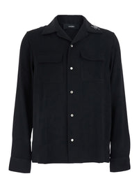 Amiri Men Black Shirt With Notched Collar With Logo Lettering Embroidery In Tech Fabric For Men