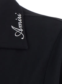 Amiri Men Black Shirt With Notched Collar With Logo Lettering Embroidery In Tech Fabric For Men