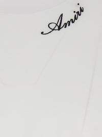 Amiri Men White Crew Neck T-Shirt With Wide Short Sleeves And Logo Lettering Embroidery On The Neck In Tech Fabric For Men