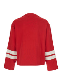 Amiri Men Red Long Sleeve T-Shirt With Maxi Print On The Front And Striped Details On The Sleeves In Cotton For Men